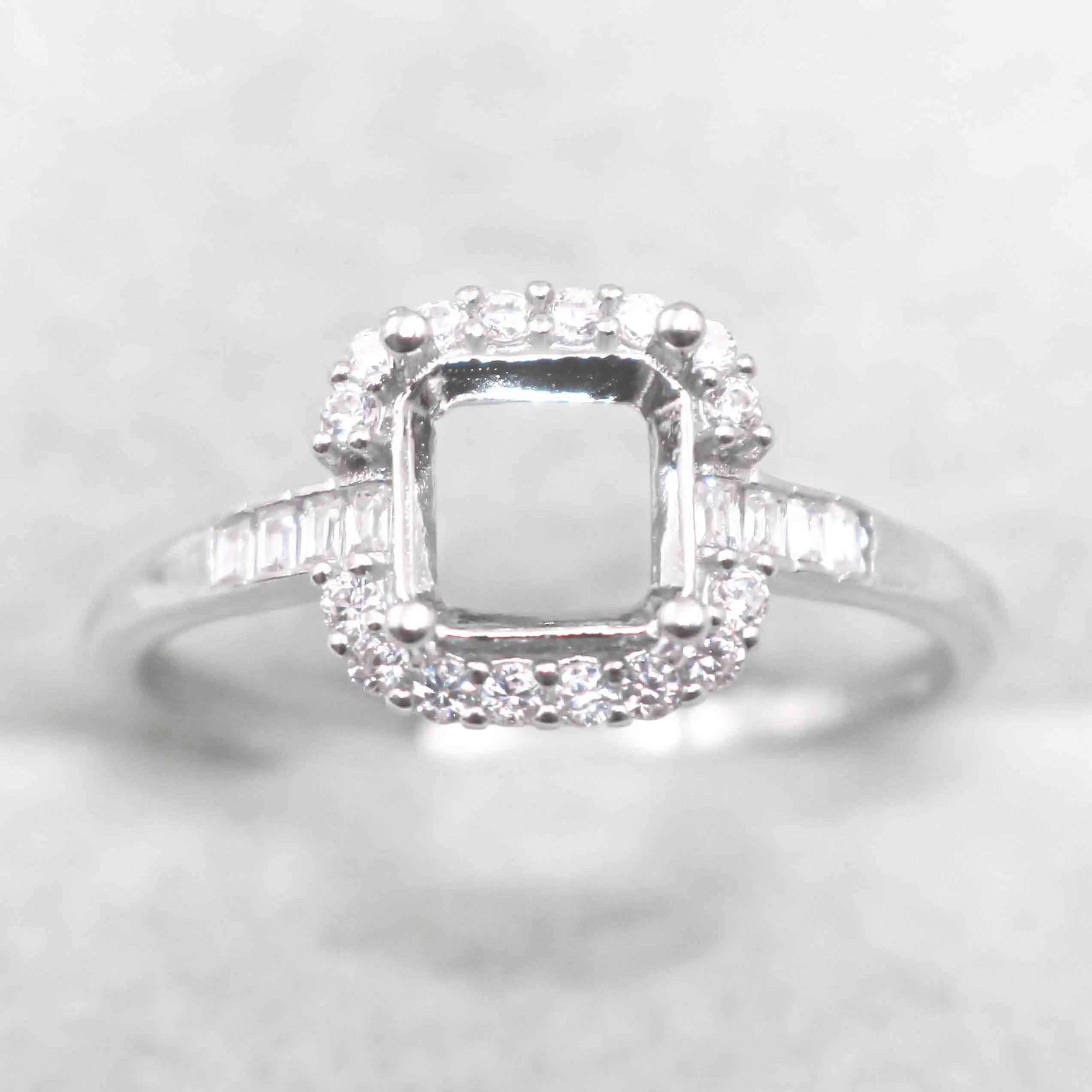 Sterling Silver 6*6mm Semi Mount Ring Square Shape Empty Frame Blank Claws Setting S925 Base Without Center Stone for Inlay DIY