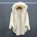 Winter Ladies Large Fur Shawl Cashmere Wool Knit Cape Fur Hood Poncho Real Fox Fur Cape
