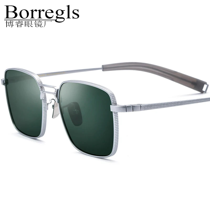 Borregls Pure Titanium Sunglasses Men 2025 New Brand Designer Square Shades Lightweight Nylon Lens UV400 Sun Glasses DRX-8827T