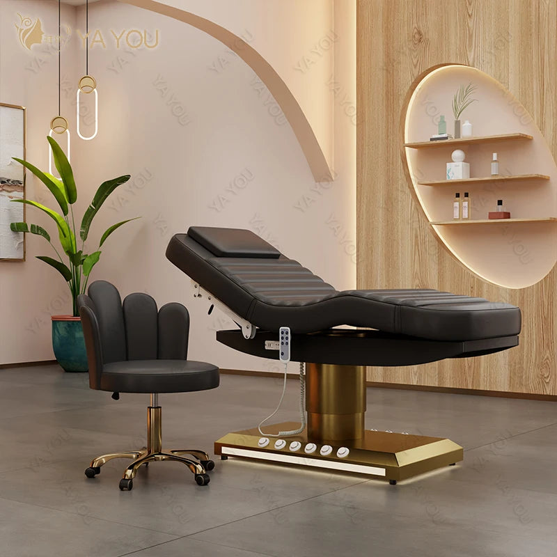 Luxury 3 Motor CE Beauty Massage Bed with Gold Base LED Foot Control for Beauty Salon