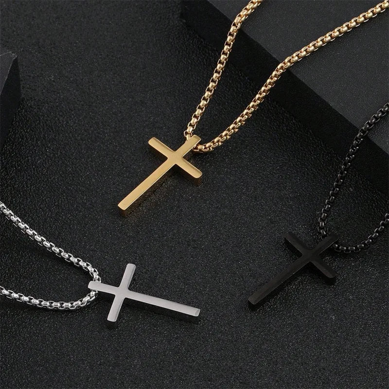 SC Wholesale Punk Gold Silver Black Chain Necklace Cool Stainless Steel Necklace Fashion Cross Charm Necklace for Men