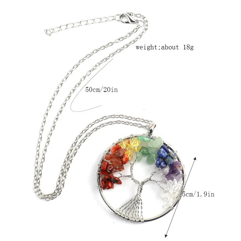 Natural Crystal Gravel Stone Tree of Life Pendant Alloy Metal Tree of Life Necklace With Gemstone Pendant Gift