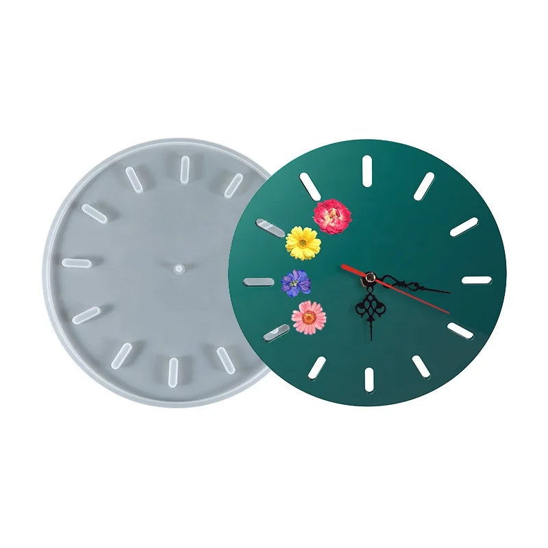 DM467 Round Rectangle Epoxy Silicone Resin Clock Molds Resin Casting DIY Handmade Art Ornament for Wall Decoration