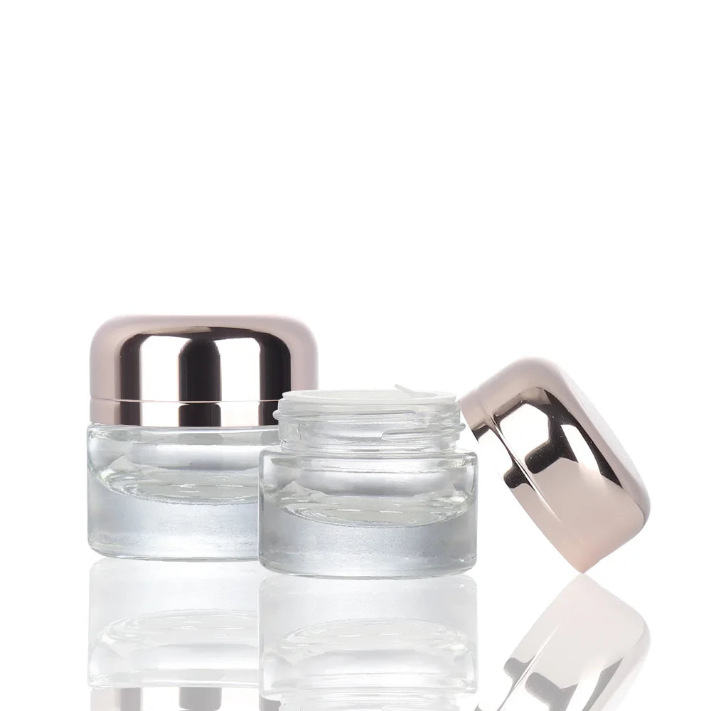 Wholesale 15g Cream Glass Cosmetic Containers Round Facial Cream Tin Jar Cosmetic Packaging with Electroplating Rose Gold  Cap
