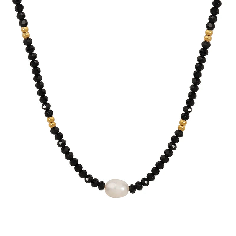 Fashion Black Necklace Glass Beads Spliced with Freshwater Pearls Couples Necklace