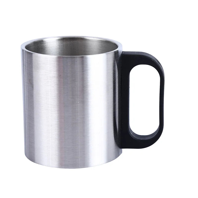 BORGE 220ml Double Double Wall Vacuum Insulated Camping Travel Mug With Carabiner Hook Handle