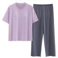 Available Milk Cotton Women's Pajamas With Bra Pad Short-sleeve and Long Pants Home Wear Set