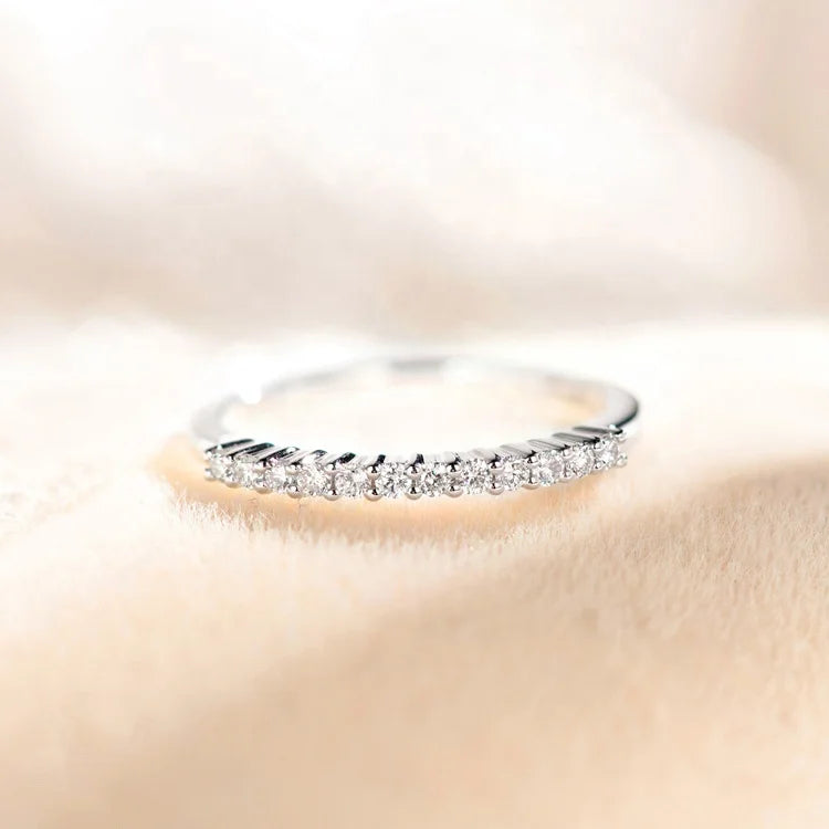 18k White Gold Natural Diamond  Half Eternity Band Elegant Women Office Lady Match Everything Ring 0.01ct Per Piece Tennis Ring