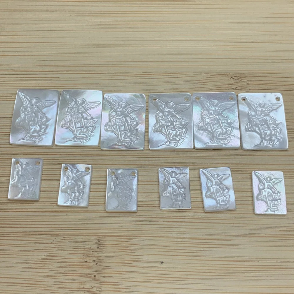 Wholesale Custom Square Natural MOP Sea Shell George and Dragon Pendants Charms DIY Jewelry Making Accessories