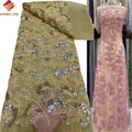 Luxurious Handmade Beaded Sequin French Lace Fabric Wholesale Nigerian Lace Fabrics Sequins Embroidery for Party Wedding Dress