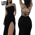 2025 Vintage Backless Halter Gown Women's Elegant High Waist Lace-Up Evening Dress Streetwear Y2K Cute Pattern