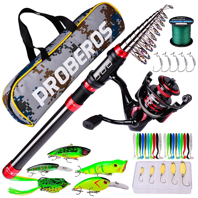 WEIHE Fishing Rod and Spinning Reel Set With Bag Lure and Accessories Combo