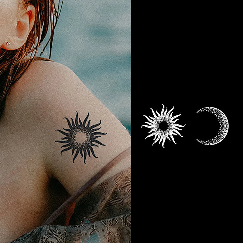 Wholesale Star Moon Couple Design Temporary Inkster Tattoos Black Waterproof Logo Sticker for Hand Customize