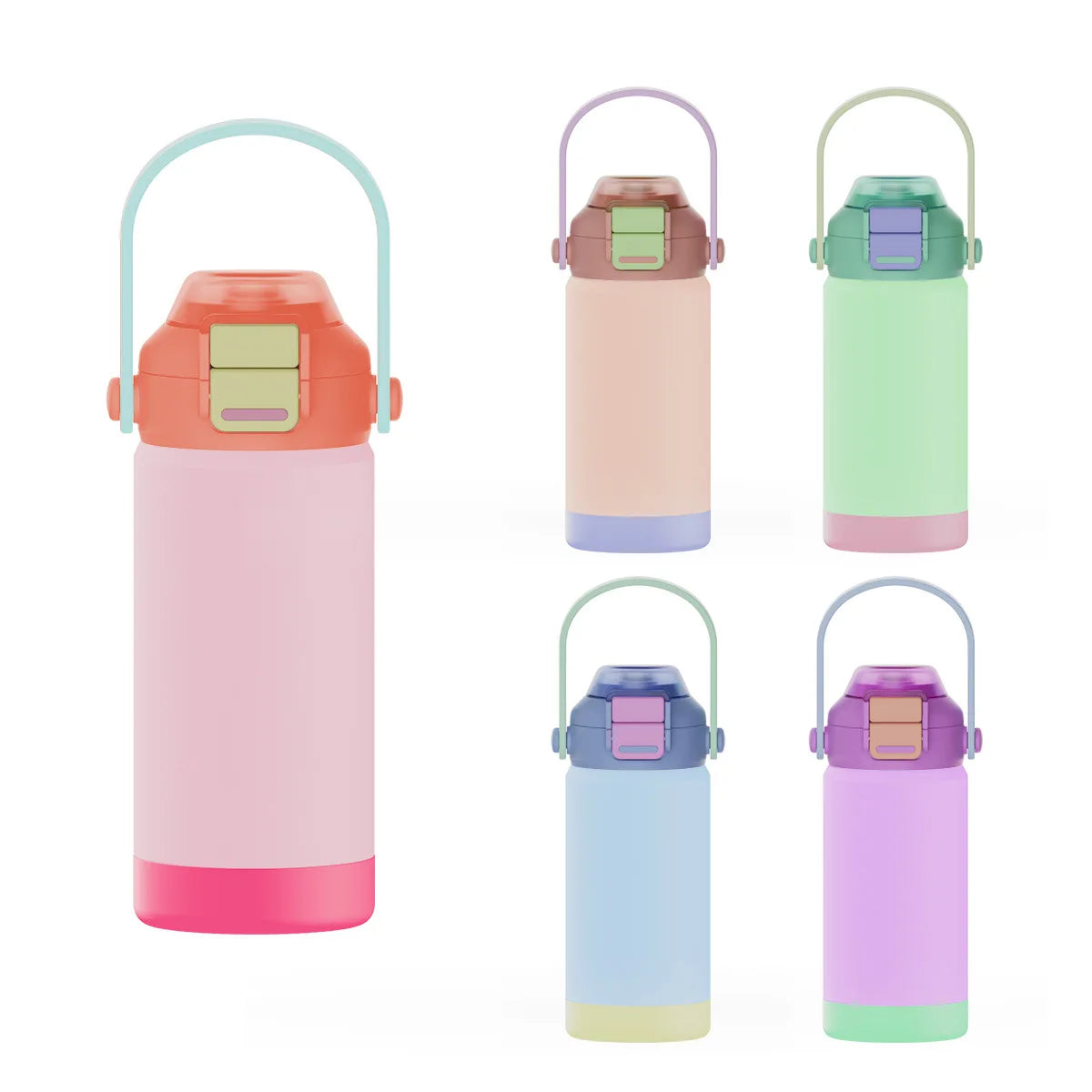Custom 12oz Kids Insulated Water Bottle 2 In1 Spout Lid Stainless Steel Vacuum Tumbler With Pop-Open Straw