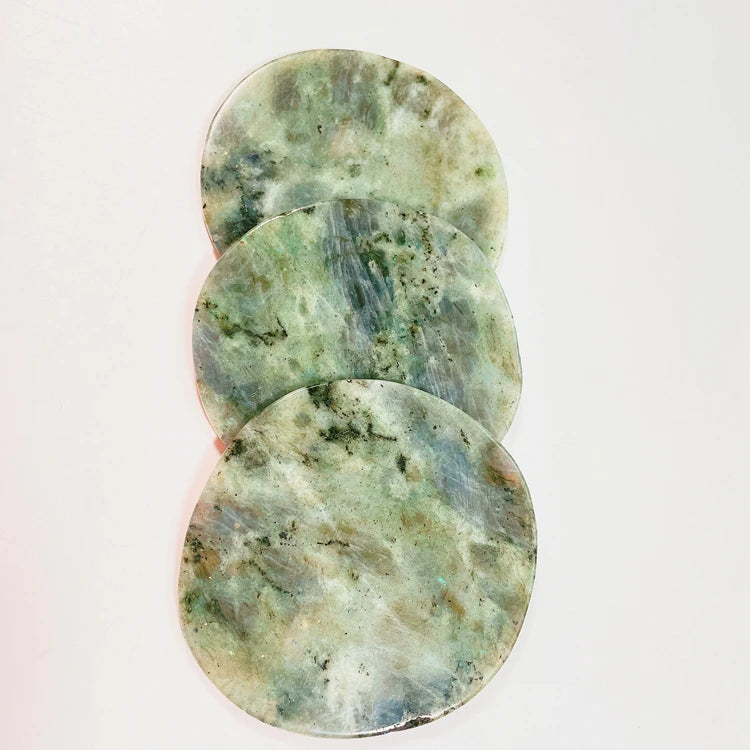 Hongzhuo Wholesale Natural Coasters Stones Healing Crystal Labradorite Slice for Home Decoration Dish