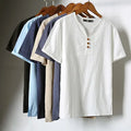 Street Style M-5XL Men's Large Fashion Casual Cotton Linen Short Sleeve T-shirt Solid Chinese Style T-shirt