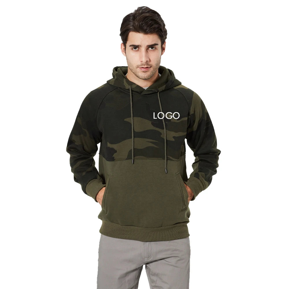 Custom LOGO Manufacturer Men Clothing Camouflage Print Sweatshirt Color Matching Pullover Casual Sport Hoodie