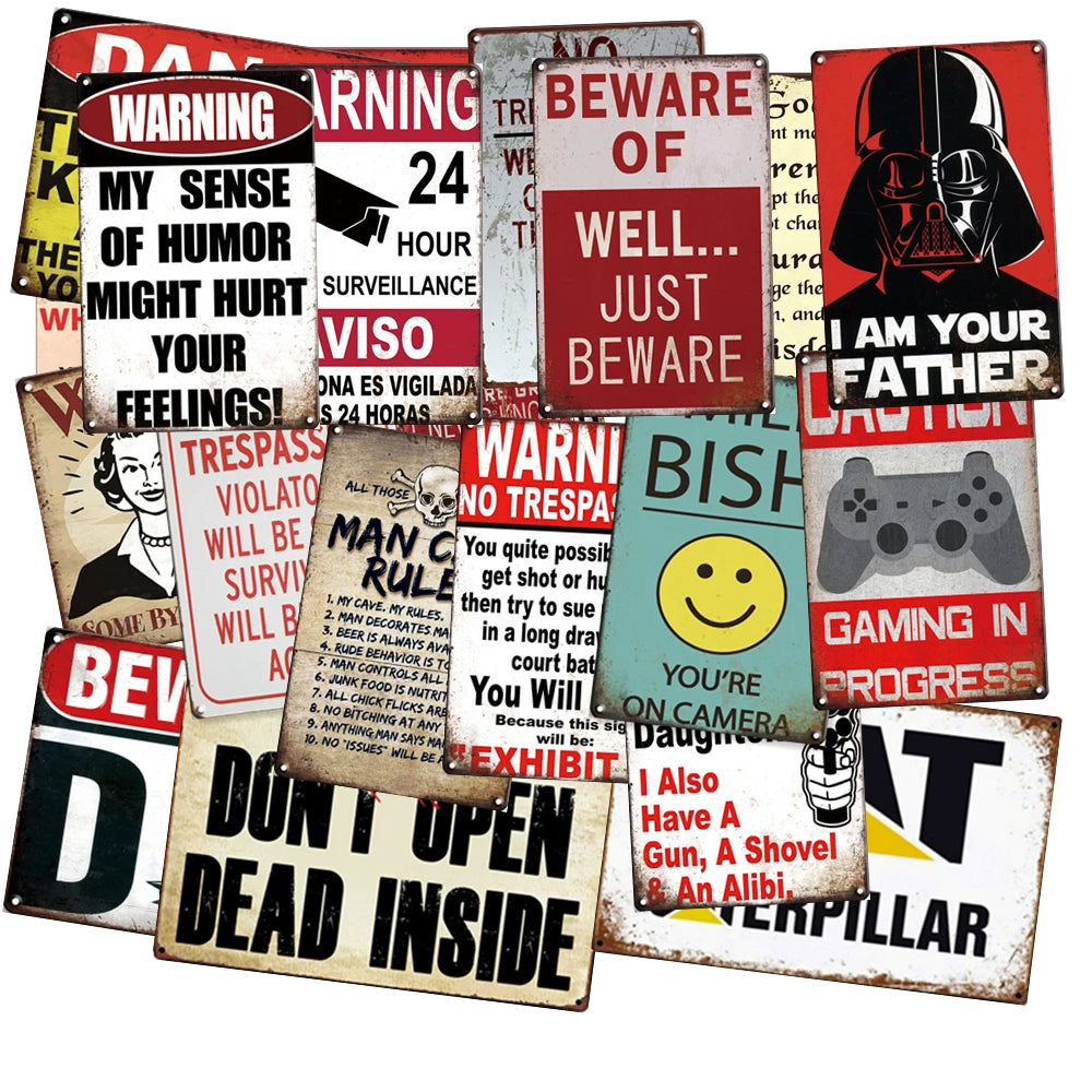 Warning Caution Game Wall Stickers Metal Tin Sign Vintage Poster Decorative Plaques Retro Pub Bar Sign Home Decor