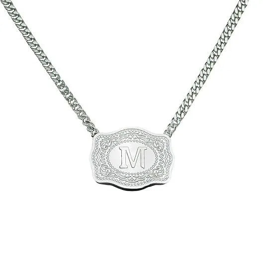 26 Letters Belt Buckle Necklace Personalized Embossed Initial Letter Western Charm Gift Jewelry for Women