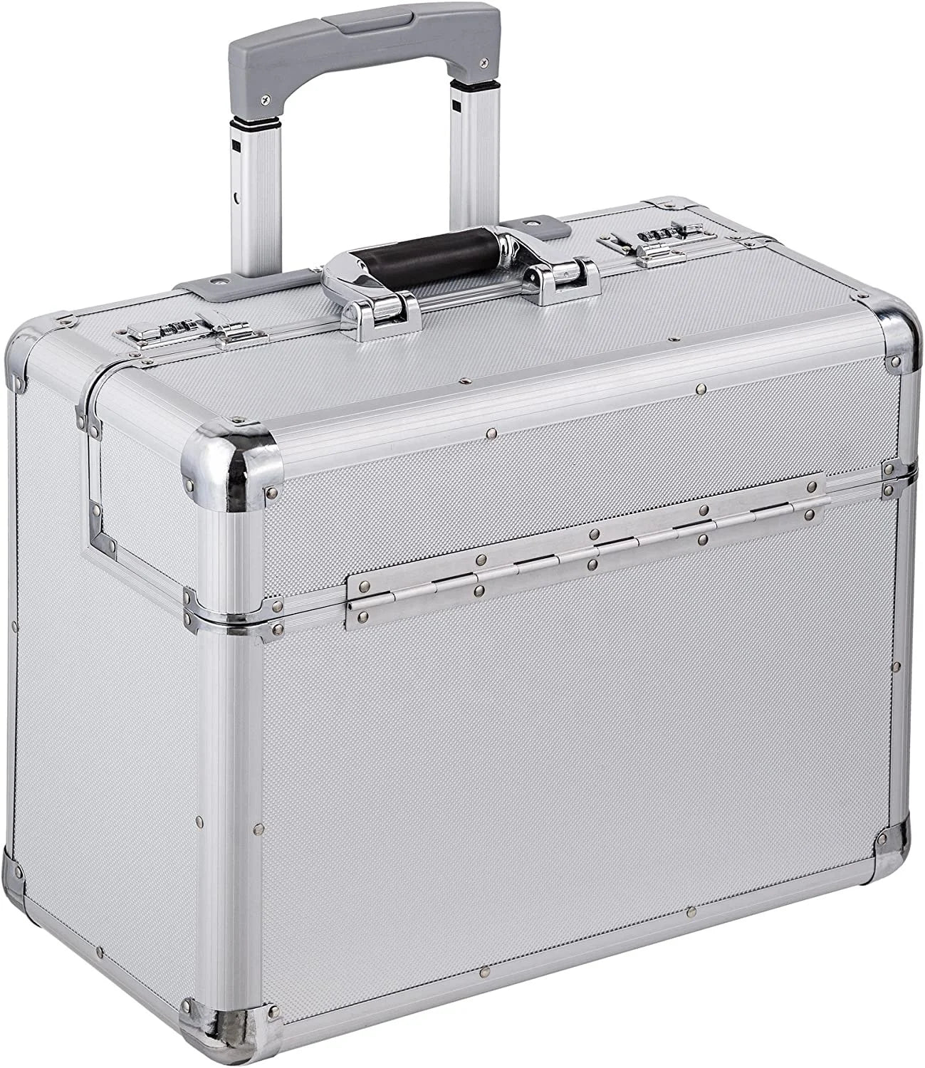 Silver Travel Bag Briefcase Business Pilot Trolley Suitcase Lockable Aluminum Case