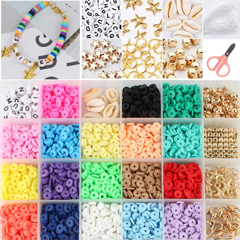 Flat Round Spacer Polymer Clay Beads Set for Jewelry Making Bracelets Necklace DIY Fimo Clay Beads Heishi Beads Craft Kit