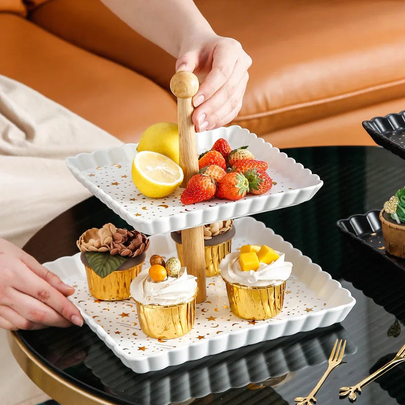 2/3 Tiers Eco-Friendly Ceramic Cupcake Stand Cake Tray Plate for Food Fruit Candy Dessert for Wedding or Afternoon Tea