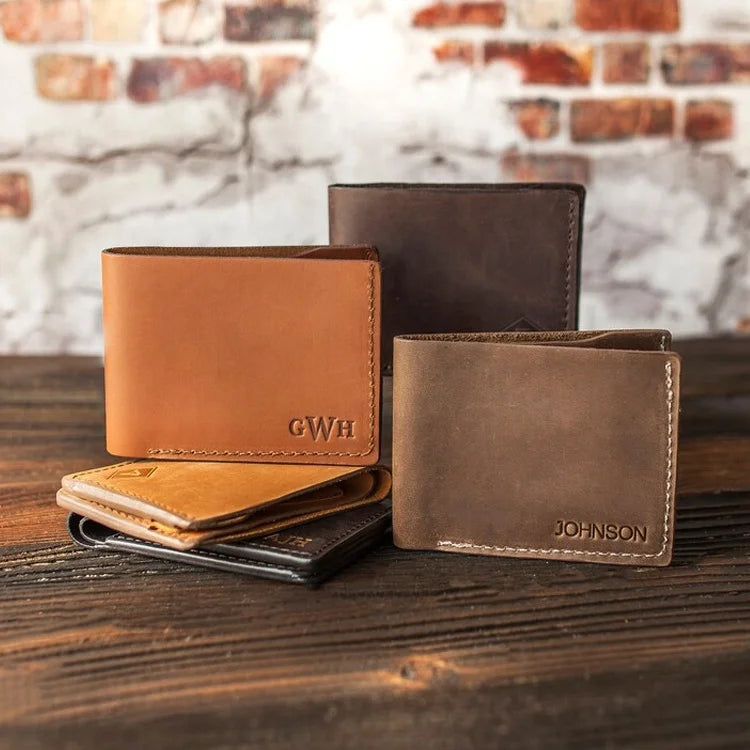 New Design Custom Personalized Men Gift Bifold Vintage Genuine Leather Mens Leather Wallet