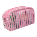OEM Pink Stripe Portable Cosmetic Pouch Clear Make up Bag With Zipper PVC Waterproof Travelling Wash Bags for Women OEM