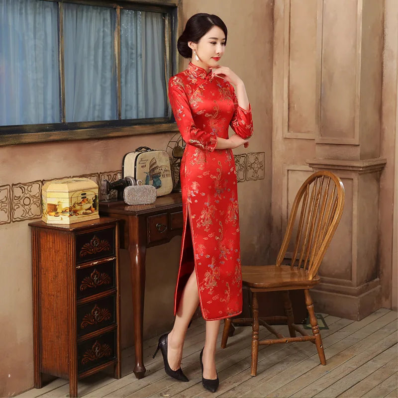 E0013-a Fashion Long Cheongsam Retro Improvement Temperament Slimming Chinese Wind Manufacturers Spot Direct Sales Costume