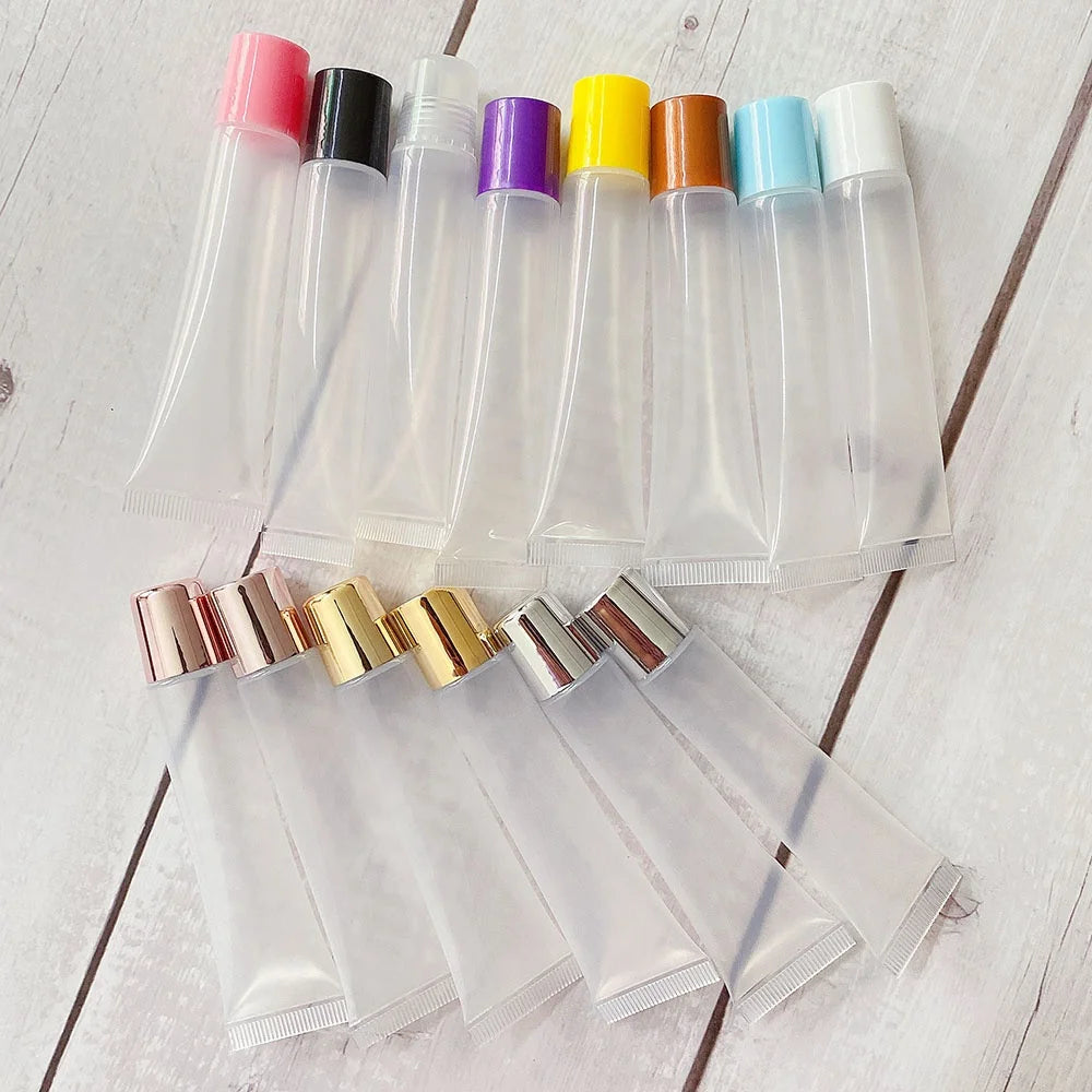 LZ Pack Stock 100pcs Free Sample Multricolors Custom Clear Lip Gloss Containers Wholesale 15ml Lipgloss Squeeze Tubes
