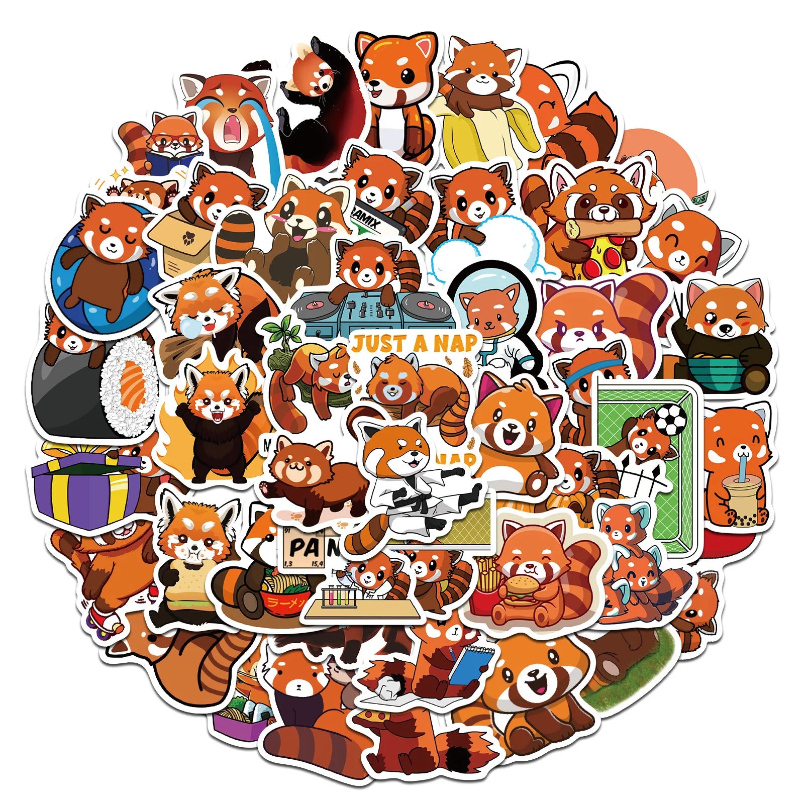 50Pcs Cute Red Panda Graffiti Stickers Suitcase Skateboard Guitar Decorative Stickers DIY Waterproof Gift Sticker for Kids