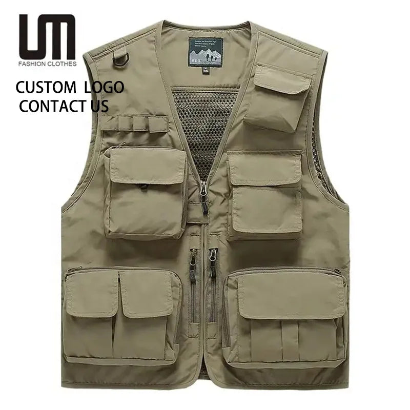 Cheap Wholesale Custom Logo Hot Selling Men Casual Outdoor Breathable Multi Pocket Good Quality Design Plus Size Vest Waistcoat