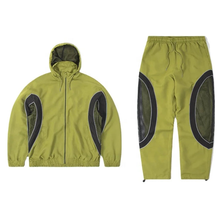 Trendy Spring Woven Waffle Quick Dry High Street Running Tracksuits Custom Cargo Track Jacket & Pants Two-Piece Set for Men