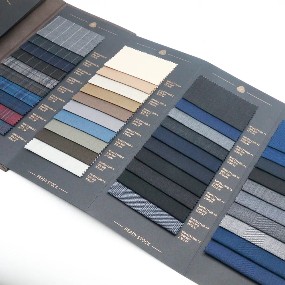 Newest Best Price Italian Style Worsted Merino Wool/Polyester Fabric Organic Woven Wool Suiting Fabric Sample Book