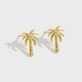 Wholesale S925  Selling Sterling Silver Palm Tree Stud Earrings Gold Plated Dainty Sterling SIlver Vintage Earring for Women