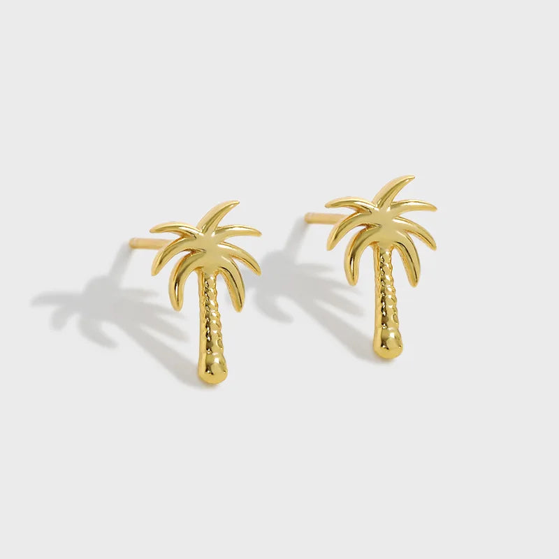 Wholesale S925  Selling Sterling Silver Palm Tree Stud Earrings Gold Plated Dainty Sterling SIlver Vintage Earring for Women