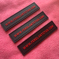 Top Quality Embossed Text Bags Rubber Label2mm Sewing Gutter PVC Rubber Tags for Clothing