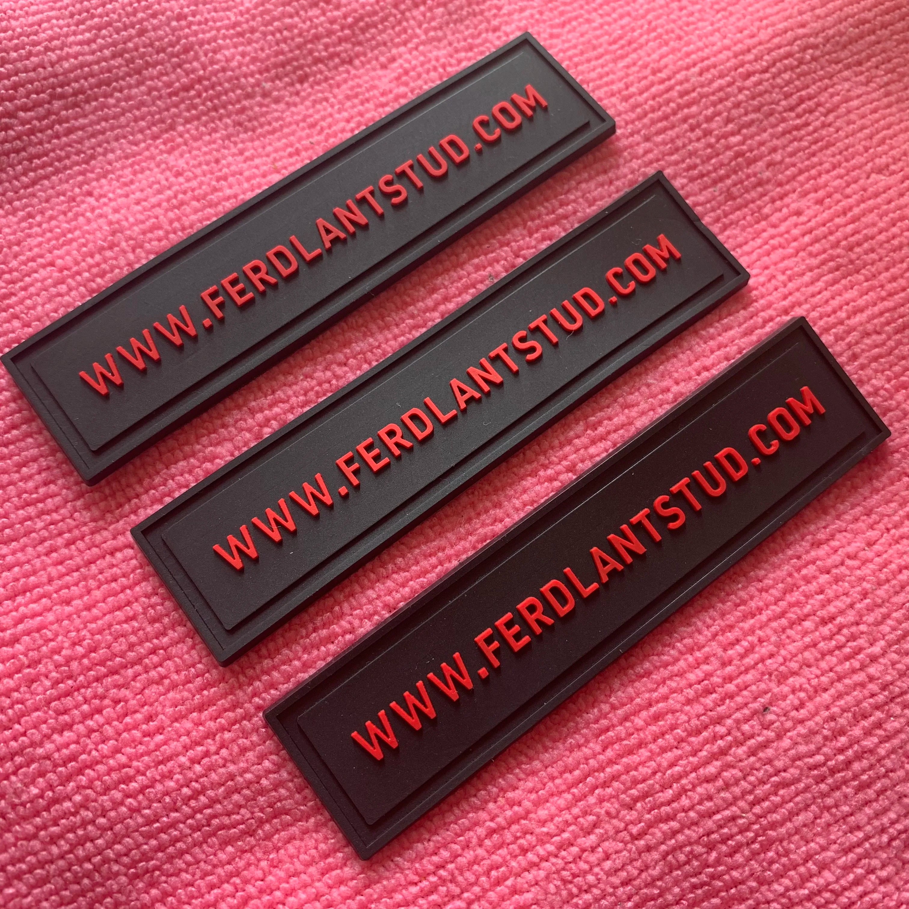 Top Quality Embossed Text Bags Rubber Label2mm Sewing Gutter PVC Rubber Tags for Clothing