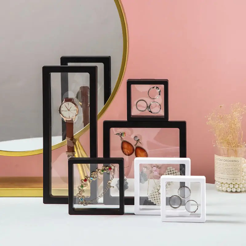 Custom Logo 3D Floating Display Box Jewelry Frame Holder With Stands for Coins Includes Bag Set Packaging for Jewelry Boxes