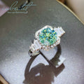 Silver 925 Original 3 Carat Brilliant Cut Diamond Test Past Sparkling Green Moissanite Wedding Ring for Women Gemstone Jewelry