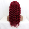 99J 13*4 Lace Front Wig Deep Wave Human Hair Brazilian Wigs Deep Wave Burgundy 180% Density Lace Frontal Wig