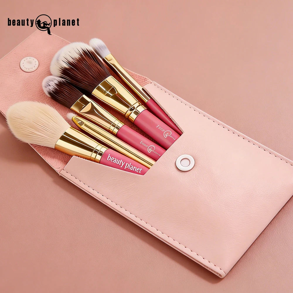 Beauty Planet 12pcs pink Makeup Brush Set Face Eye Shadow Foundation Tool Mini Travel Portable Cute Makeup Brush Kids Zipper Bag MegaBDM