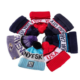 Custom Wholesale Logo Winter for Men Sports Team Knitted Rainbow Pompom Embroidered Bobble Pom Pom Hats Beanies
