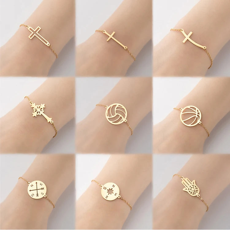 G1514 Hot Sale Bracelets Jewelry Women Charm LOVE Star Cross Heart Adjustable Stainless Steel Bracelet