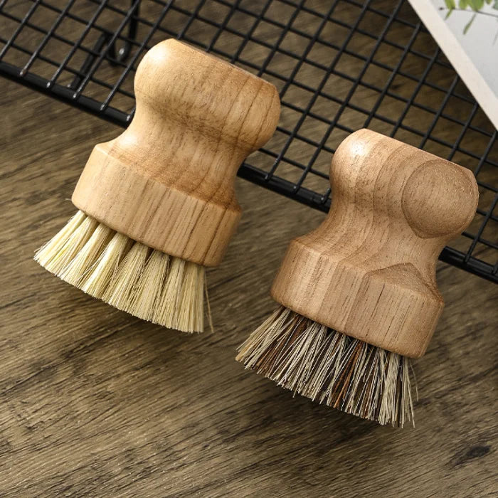 Round Wood Brush Handle Pot Dish Household Sisal Palm Bamboo Kitchen Chores Rub Cleaning Brushes