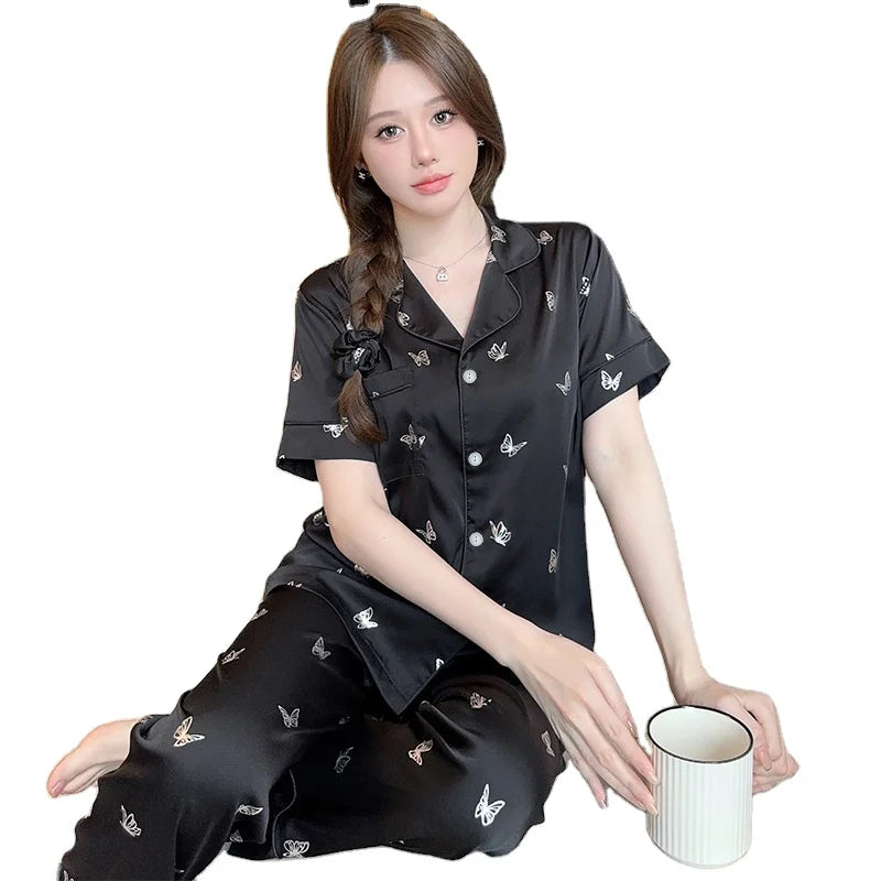 Cheapest Price and High Quality Shorts Sleeve Women's Pajamas Ice Silk Satin Quick Dry Material