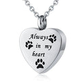 Vintage Stainless Steel Heart Cremation Urn Ash Holder Paw Print Memorial Necklace Keepsake Jewelry