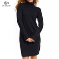 Custom High Necked Long Sleeve Pullover Cashmere Sweater Dress Warm Knitted Winter Front Logo Loose Fit Knitwear Manufacturers