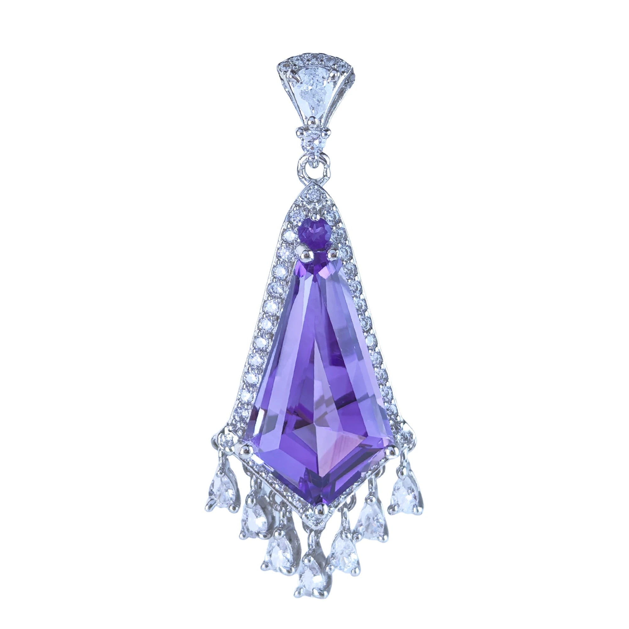 Factory Wholesale Rhodium Plated 925 Sterling Silver Natural Amethyst Pendant for Women Party Wedding Wear