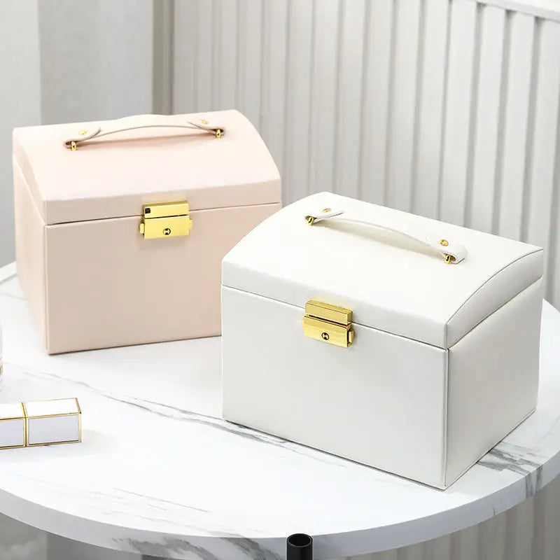 Hot Sale Luxury PU Leather Drawer Ring Earring Necklace Jewelry Accessory Storage Jewellery Box With Mirror